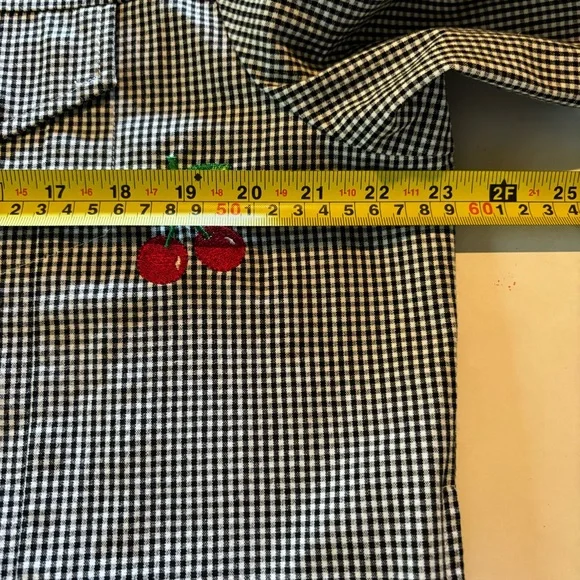 VTG Quacker Factory Womens Jacket Large Black White Gingham Button Cherry Preppy - Picture 9 of 10